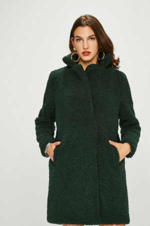 Palton verde inchis de iarna drept si lejer pe corp cu buzunare laterale pentru dama Noisy May Gabi